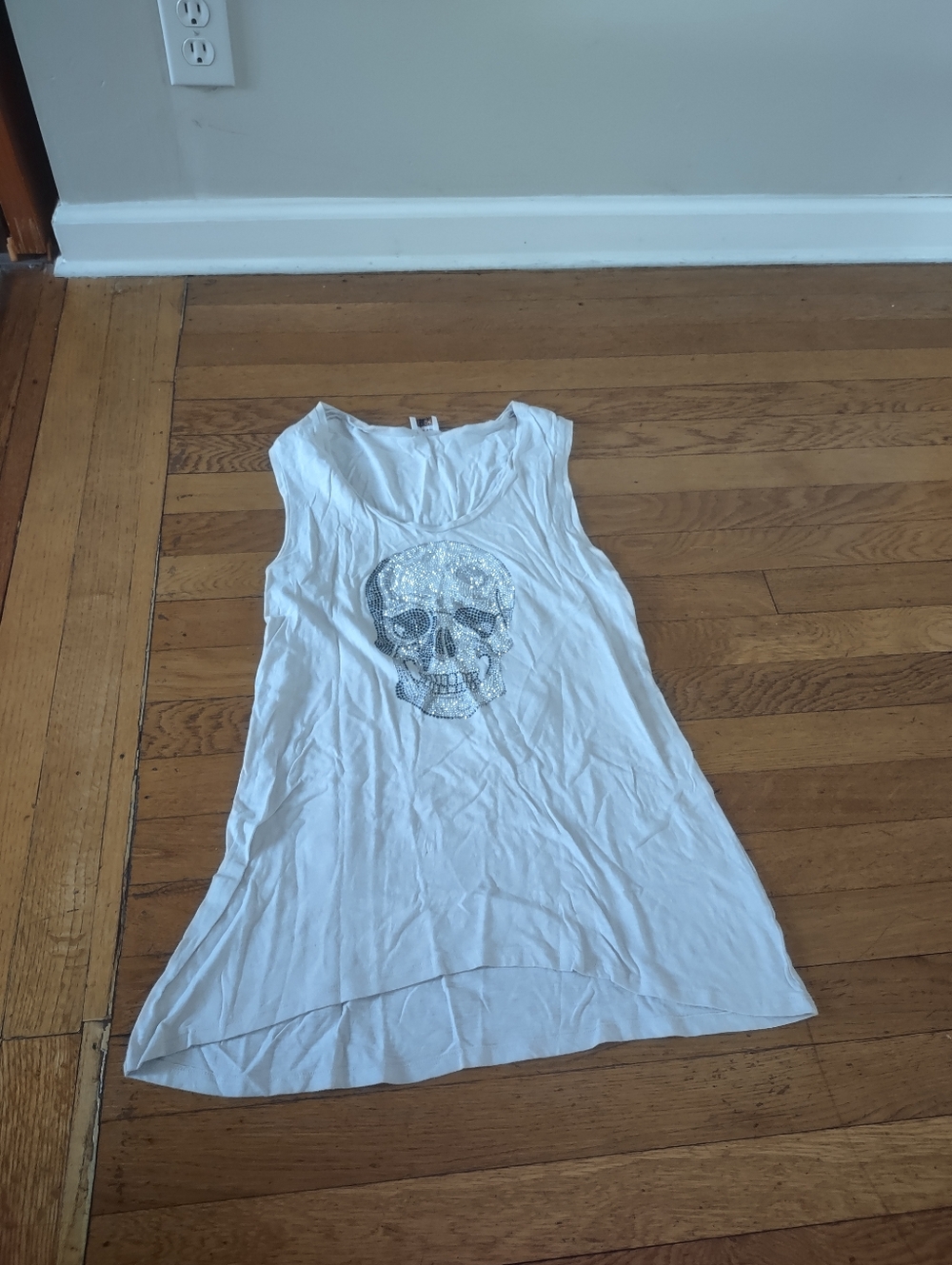 Kings of Cole White Rhinestone Skull Hi-Low Tank Top Size L Y2K Rock Edgy